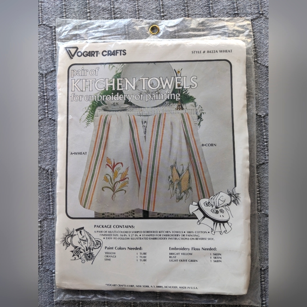 Vintage Vogart Crafts sealed cotton kitchen towels for embroidery or pai…
